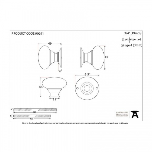 Polished Chrome Mushroom Mortice/Rim Knob Set